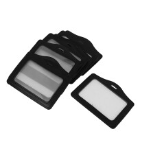 Faux Leather Horizontal Name Tag Employee ID Work Badge Card Holder Black 10 Pcs