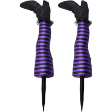 Jambes de sorcière décoratives pour Halloween, 34 cm, 1 paire, violettes. Décoration de jardin pour l'intérieur et l'extérieur.