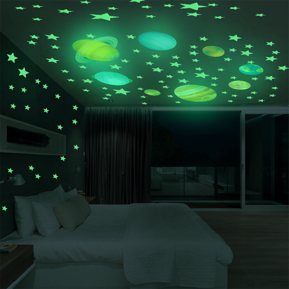 Augper Glow-In- Solar System Wall Stickers: Sun & Planets For Bedroom, Nursery, Ceiling – Compatible With Augper Dark