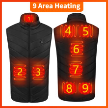 Unisex thermostatisch verwarmd vest, 2-9 zones, 3 standen, USB-voeding, geschikt voor skitochten en kamperen – tot maat 5XL