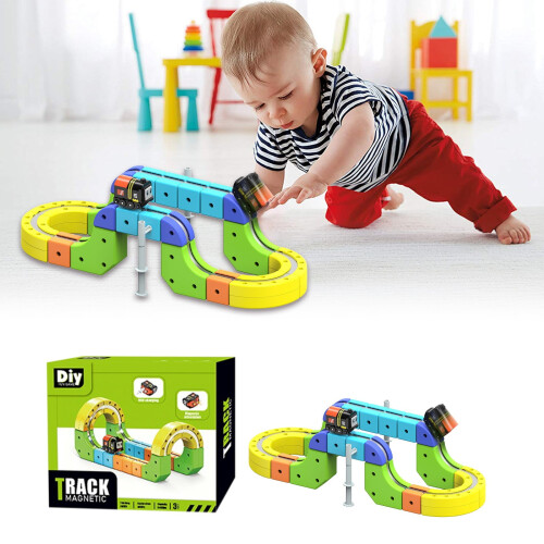 Electric Train Set with Magnetic Tracks and Motorized Car 1