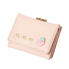 Small Folded Wallet For Women Girls With Cartoon Strawberry Designs And Large Capacity Card Slot PU Leather Coin Purse