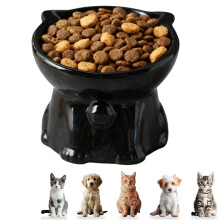 Elevated Cat Food Dish Plastic Non-Slip Stand 5 Inch Black