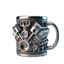 Mug personnalisé en acier inoxydable - Motif moteurs V8 et V6, durable et élégant, parfait pour les passionnés d'automobile