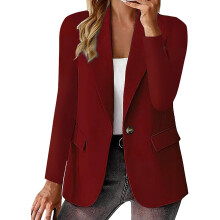 Damenblazer, rot, offen, langärmelig, mit Reverskragen, für Büro und Beruf – Größe XXL, ideal für den Winterlook