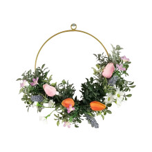 Couronne de Pâques florale de 32 cm avec anneau en métal, rose artificielle et lavande à suspendre à la porte, décoration murale style vintage