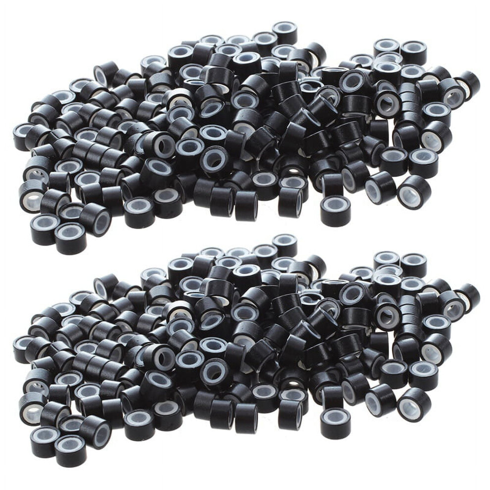 Unisex Black 400 Pcs 5Mm Silicone Lined Micro-Ring Links Beads Linkies For I Stick Hair Extension Installation And Feathers