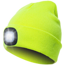 Morttic USB Rechargeable LED Beanie Hat, Hands-Free Night Light Cap, Compatible with All Head Sizes – Fluorescent Yellow