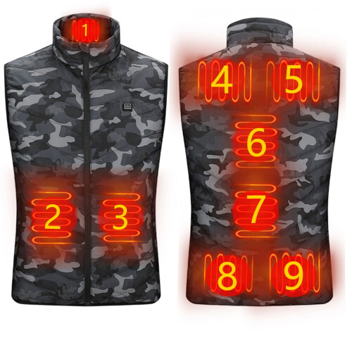 Γιλέκο Unisex με θερμοστατική θέρμανση, 2-9 ζώνες, 3 επίπεδα, τροφοδοσία μέσω USB –