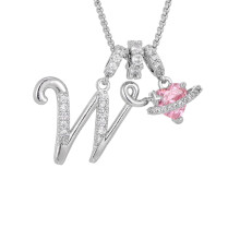 Colorful Rose Heart Letter Necklace, Personalized Anniversary Gift Jewelry, Custom Initial Pendant Necklace for Women Valentine's Day Birthday