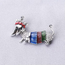 Καρφίτσα New Crown Dachshund Sausage Dog με διάφανο κρύσταλλο και στρας, ασημί-πολύχρωμη-2