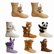 3D-Stricksocken mit Tiermotiven, handgehäkelte, weiche und atmungsaktive Baumwollsocken, atmungsaktiver Tragekomfort für Damen und Herren