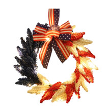 Couronne de la fête de l'Indépendance - Décoration de porte patriotique de 50 cm avec nœud étoilé et rayé, idéale pour le Memorial Day, le