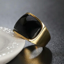 Gold-Plated Stainless Steel Brown Stone Ring