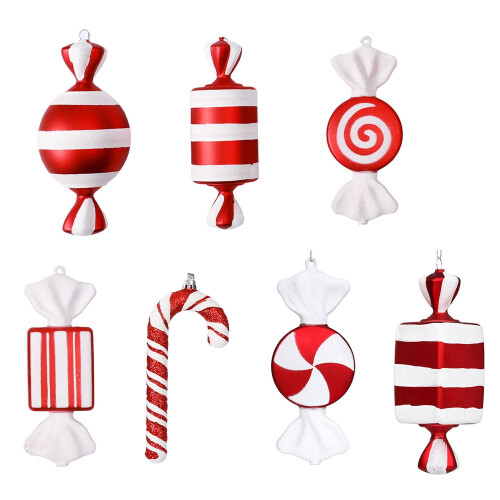 Christmas Candy Pendant Ornaments Red White 7PCS