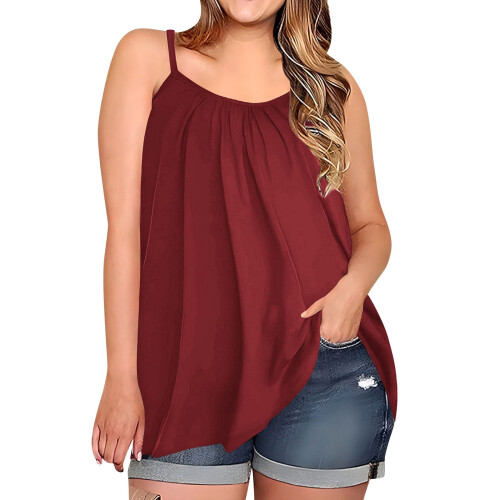 Plus Size Linnen för Dam Boho Blommig Lös Blus med Spaghettiband