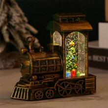 Christmas Santa Train Snow Globe Lamp with LED Rotating Water & Glitter Light – Compatible with Home, Office, Fireplace