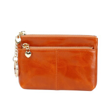 Compact Mini Wallet Zipper Bag Leather Coin Purse with Keychain Stylish Small Card Holder for Everyday Use