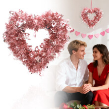 Couronne de cœur pour la Saint-Valentin avec nœud rouge et fleurs scintillantes – Décoration pour porte d'entrée, mur, cheminée pour mariage,