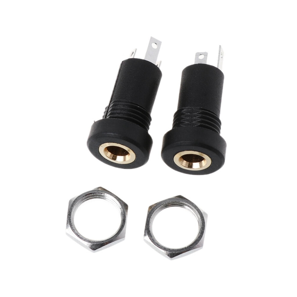 2X 3.5Mm Jack Socket 3 Pole Stereo Solder Panel Mount With Nuts Black/Golden 9087558647476