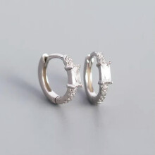 925 Sterling Silver Baguette CZ Hoop Earrings F0269-A