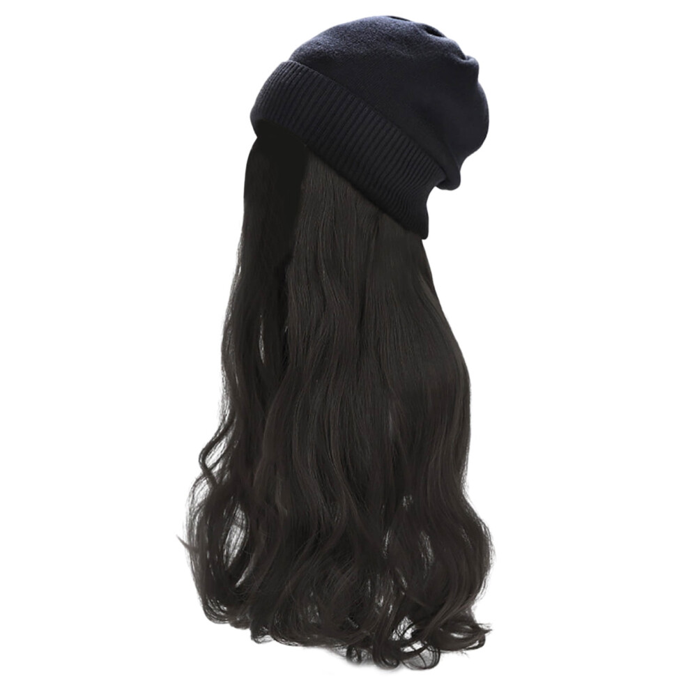 Women Winter Hat Wig Knit with Long Straight and Wavy Curly Hair for Party Daily Weddings and Special Events One Quality Piece
