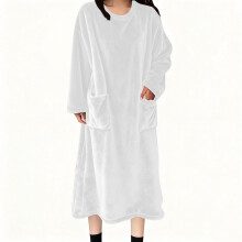 Women's Flannel Nightgown Long Sleeve Extra Long with Two Pockets Cozy and Warm Sleepwear