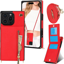 Pouzdro-peněženka Crossbody se zipem pro iPhone 16Pro 6,3" – pouzdro na karty, odnímatelný popruh, stojánek, kabelka na šňůrku