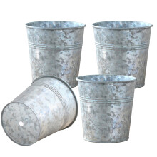 Lot de 4 seaux à fleurs classiques en métal galvanisé, style rustique, pour compositions florales décoratives d'intérieur et d'extérieur (Type