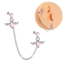 1PC Surgical Steel CZ Gem Ear Tragus Cartilage Piercing Zircon Dangle Chain Earring Conch Ear Stud Helix Piercing Body Jewelry