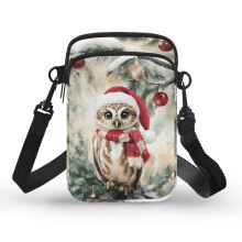 Eulen-Weihnachtsmann-Umhängetasche, kleine Umhängetasche für Damen, leichte Schultertasche aus Polyester, verstellbarer Schultergurt