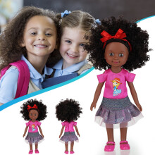 Black 10" Baby Doll with Curly Hair, 8" Realistic Vinyl, Flexible Joints, Washable Hair – Developmental Pretend Play Toy for Girls 3+