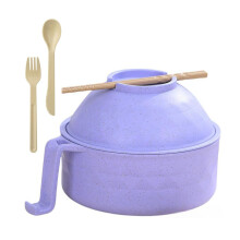 6-Pc Instant Noodle Bowl Set for Students—Wheat Fiber Ramen Bowls with Spoon, Fork, Chopsticks, Lid & Drain, Large Capacity, Lightweight