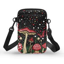 Pilze, rote Schmetterlings-Umhängetasche, doppellagig, für Damen und Herren, ideal für Outdoor-Aktivitäten, 4,33 x 1,97 x 7,09 cm
