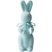 Easter Bunny with Bowtie Plush Flocked Rabbit Figurine Desktop Gift for Table Living Room Home Party Spring Decor (12-Blue, One Size)