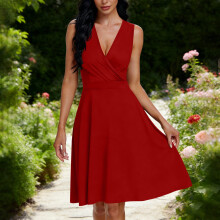 Women's Nightgown V Neck Sleeveless Slim Fit with Pocket Mid Calf Length Simple and Comfortable