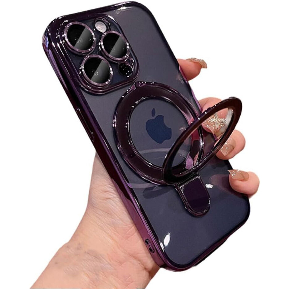 [Compatible With Magsafe] Ring Stand Kickstand Case For Iphone 12 Â Electroplated Bumper, Lens Protection, Shockproof Clear Cover (Black) Black 9426043672072