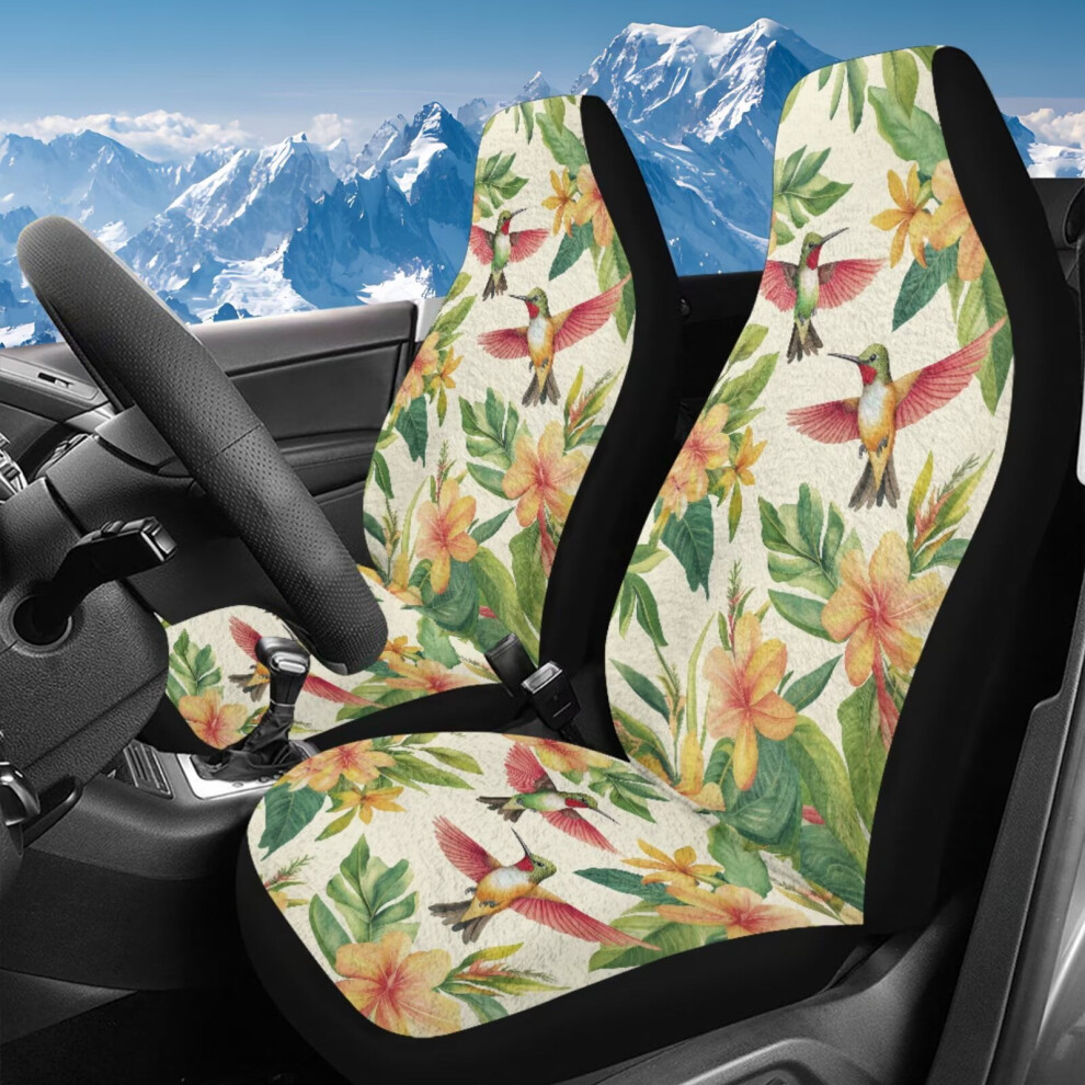 Hawaiian Floral Hummingbird Car Seat Covers For Front Seats Â High-Back 2-Piece Set, Compatible With Cars, Trucks, Vans & Suvs Coral 9426043672959