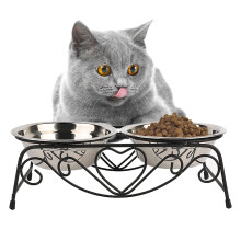 Pet Supplies Cat Food Bowls Stainless Steel Double Feeding Bowl With Raised Stand Feeding Station For Cats And Small Dogs
