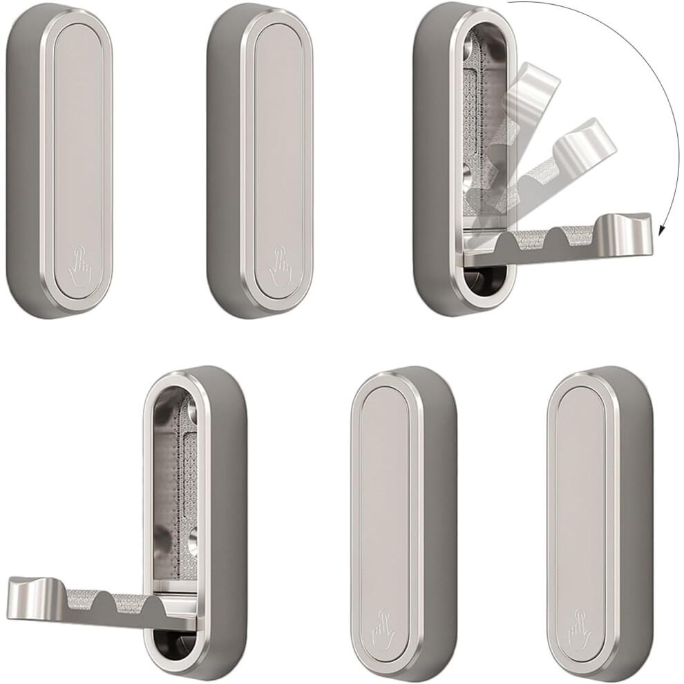 6Pcs Foldable Invisible Wall Hooks, Zinc Alloy, Retractable For Closet/Scarves/Hats, Minimalist Silver Style 9122141092346
