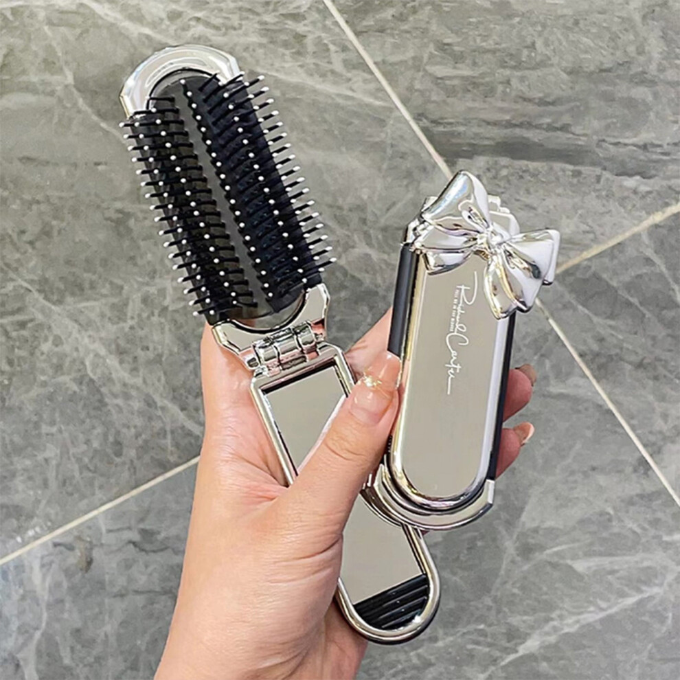 Portable Folding Comb, Travel Brush with Mirror, Compact Hair Styling Tool for Daily Use and Toiletry Bag