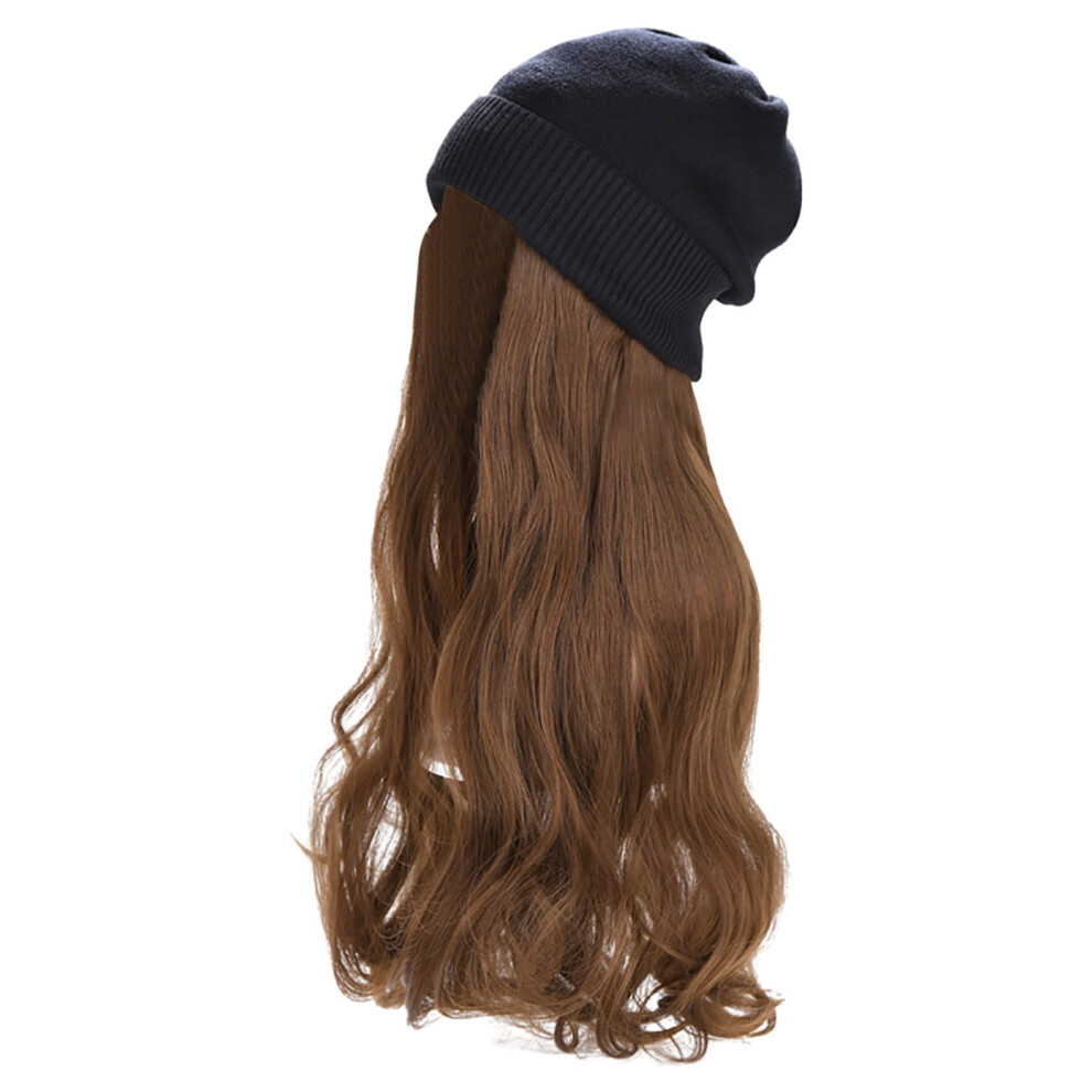 Women's winter hat wig with straight and wavy hair, one