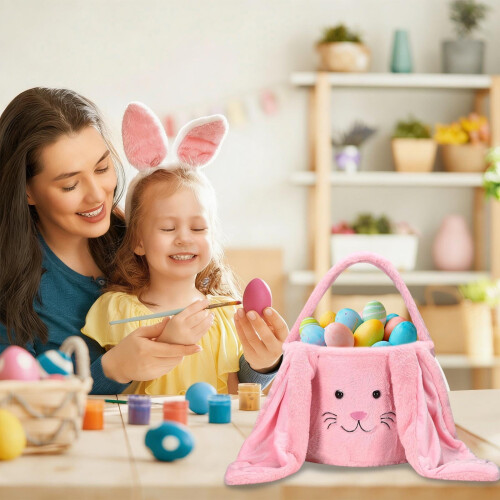 Rabbit-Themed Easter Basket Flock Fabric 24x20cm