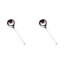 2PCS Soup Spoon,Stainless Steel Round Spoon,Smooth Handle,Food-grade Material,Gloss Finish,Long Handle for Cooking and Kitchen Use Silver