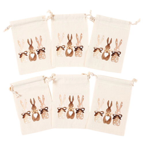 Easter Bunny Drawstring Bags Cotton-Linen 6-Pc