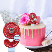 Set de adornos para pastel de cumpleaños de béisbol – Número rojo brillante para el segundo año, vela y accesorios para fotomatón, compatible