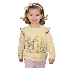 Giraffe Print Girls Crewneck Ruffle Sleeve Sweatshirt Fall Fashion Soft Pullover Sweaters Casual T-Shirts Kids Hoodie Sweater Tops 7-8T