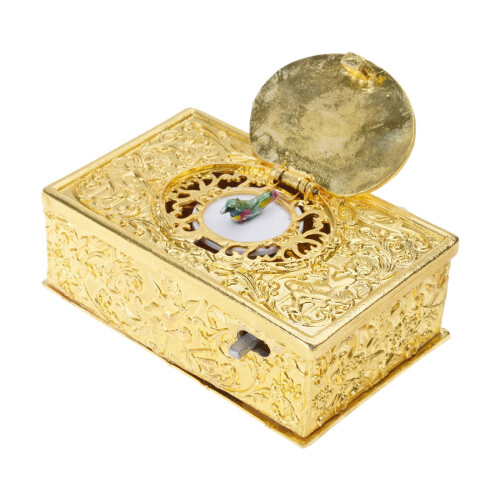 Classical Wind Up Singing Bird Decorative Music Box with European Embossed Pattern Alloy Construction Ornament Gift