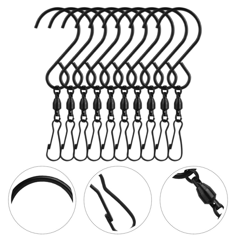10Pcs Stainless Steel Hanger Clips With 360 Degree Rotating Hooks In Black 9341593672269