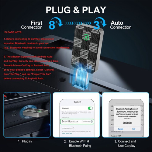 2 in 1 Wireless Carplay Adapter Car Electronics for Car Android Auto  Carplay Convert Wired to Wireless Carplay 2